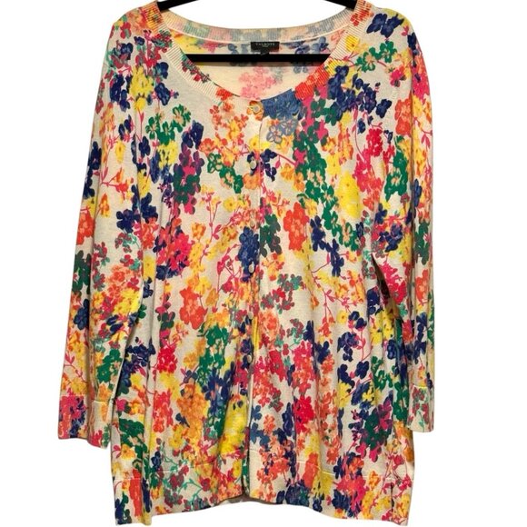 Talbots Lightweight Fitted Floral Rainbow Cardigan Sweater Womens Plus Size 1X - Picture 1 of 8